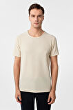 Ekru Slim Fit Armürlü Bisiklet Yaka Tişört