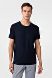 Lacivert Slim Fit Armürlü Bisiklet Yaka Tişört