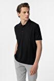 Siyah Regular Armürlü Polo Yaka Tişört
