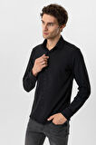 Siyah Slim Fit Düz Klasik Yaka Gömlek