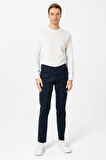 Lacivert Slim Fit Düz Kanvas Pantolon