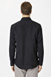 Siyah Slim Fit Desenli Klasik Yaka Gömlek