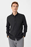 Siyah Slim Fit Desenli Düğmeli Yaka Gömlek