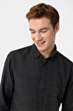 Siyah Slim Fit Desenli Düğmeli Yaka Gömlek
