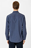 Lacivert Slim Düz Düğmeli Yaka Gömlek