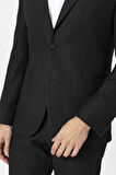 Siyah Slim Fit Desenli Sivri Yaka 6 Drop Spor Takım Elbise