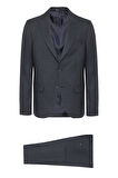 Lacivert Slim Fit Desenli Sivri Yaka 6 Drop Klasik Takım Elbise