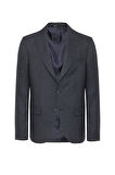 Lacivert Slim Fit Desenli Sivri Yaka 6 Drop Klasik Takım Elbise