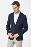 Lacivert Slim Fit Düz Mono Yaka 6 Drop Ceket