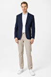 Lacivert Slim Fit Düz Mono Yaka 6 Drop Ceket