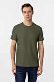Koyu Haki Slim Fit Armürlü Bisiklet Yaka Tişört