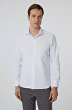 Beyaz Slim Fit Armürlü Klasik Yaka Gömlek