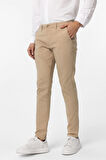 Bej Slim Fit Armürlü Kanvas Pantolon