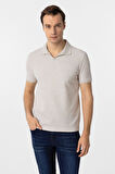 Bej Slim Fit Armürlü Polo Yaka Tişört