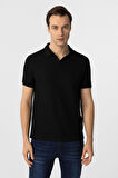 Siyah Slim Fit Armürlü Polo Yaka Tişört