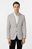Gri Slim Fit Armürlü Sivri Yaka 6 Drop Ceket