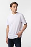 Beyaz Slim Fit Armürlü Bisiklet Yaka Tişört
