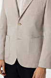 Bej Slim Fit Armürlü Mono Yaka 6 Drop Ceket