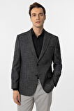 Siyah Regular Fit Desenli Mono Yaka 4 Drop Ceket