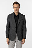 Siyah Regular Fit Desenli Mono Yaka 4 Drop Ceket