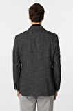 Siyah Regular Fit Desenli Mono Yaka 4 Drop Ceket
