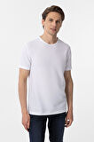 Beyaz Slim Fit Armürlü Bisiklet Yaka Tişört