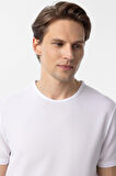 Beyaz Slim Fit Armürlü Bisiklet Yaka Tişört
