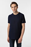 Lacivert Slim Fit Armürlü Bisiklet Yaka Tişört
