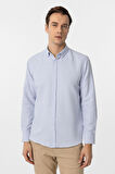 Buz Mavi Slim Fit Armürlü Düğmeli Yaka Gömlek