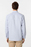 Buz Mavi Slim Fit Armürlü Düğmeli Yaka Gömlek