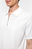 Beyaz Regular Düz Polo Yaka Triko Tşört 