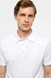 Beyaz Regular Düz Polo Yaka Triko Tşört 