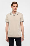 Bej Regular Düz Polo Yaka Triko Tişört 