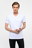 Beyaz Slim Fit Düz V Yaka Tişört