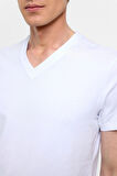 Beyaz Slim Fit Düz V Yaka Tişört