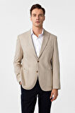 Bej Slim Fit Desenli Sivri Yaka 6 Drop Ceket
