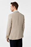Bej Slim Fit Desenli Sivri Yaka 6 Drop Ceket