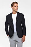 Siyah Slim Fit Desenli Mono Yaka 6 Drop Ceket