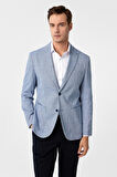 Saks Mavi Slim Fit Desenli Sivri Yaka 6 Drop Ceket