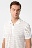 Beyaz Slim Fitilli Polo Yaka Tişört