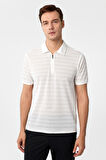 Beyaz Slim Fitilli Polo Yaka Tişört