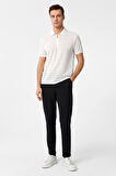 Beyaz Slim Fitilli Polo Yaka Tişört