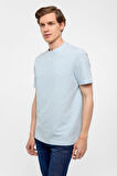 Buz Mavi Regular Armürlü Bisiklet Yaka Tişört