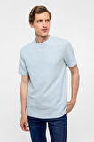 Buz Mavi Regular Armürlü Bisiklet Yaka Tişört