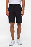 Siyah Regular Armürlü Örme Şort