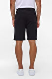 Siyah Regular Armürlü Örme Şort