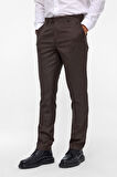 Koyu Kahve Slim Fit Armürlü Kumaş Pantolon