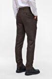 Koyu Kahve Slim Fit Armürlü Kumaş Pantolon