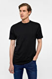 Siyah Regular Düz Bisiklet Yaka Tişört