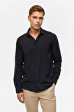 Siyah Slim Düz Klasik Yaka Gömlek